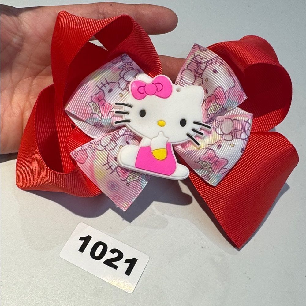 1021 Red Color Hello Kitty Hair Bow‎ Alligator Clip